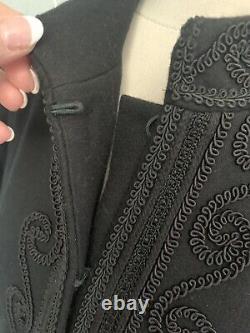 Wallis Full Length Black Wool Coat Military Style High Neck Inspired Size Large