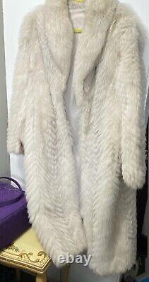 Women's Fox fur coat, white / Silver large, long / Full Length