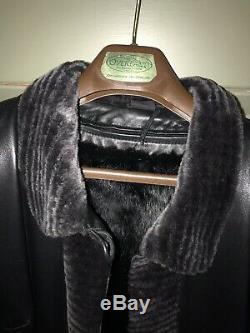 Womens Black Overland Leather and Fur Full-Length Coat, Size X-Large