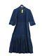 Wyse Women's Maxi Dress L Blue Cotton With Elastane 3/4 Sleeve Long V-neck Maxi