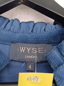 Wyse Women's Maxi Dress L Blue Cotton with Elastane 3/4 Sleeve Long V-Neck Maxi