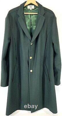 YONY Mens Large Dark Green Satin Lined Full Length Wool Coat Made In USA Luxury