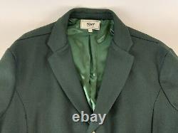 YONY Mens Large Dark Green Satin Lined Full Length Wool Coat Made In USA Luxury