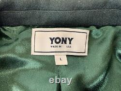 YONY Mens Large Dark Green Satin Lined Full Length Wool Coat Made In USA Luxury