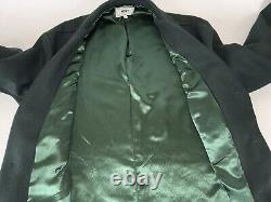 YONY Mens Large Dark Green Satin Lined Full Length Wool Coat Made In USA Luxury