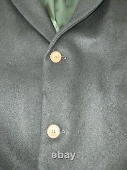 YONY Mens Large Dark Green Satin Lined Full Length Wool Coat Made In USA Luxury