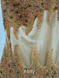 YVE London Luxury Heavy Beaded Mesh Mermaid Maxi Gown Nude Prom Occasion Dress L