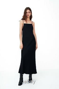 ZARA WOMAN LONG DRESS BLACK ELEGANT SLEEVELESS SATIN MAXI DRESS SIZE L new