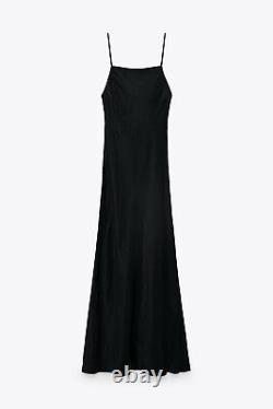 ZARA WOMAN LONG DRESS BLACK ELEGANT SLEEVELESS SATIN MAXI DRESS SIZE L new