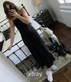 ZARA WOMAN LONG DRESS BLACK ELEGANT SLEEVELESS SATIN MAXI DRESS SIZE L new