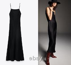 ZARA WOMAN LONG DRESS BLACK ELEGANT SLEEVELESS SATIN MAXI DRESS SIZE L new