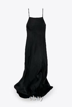 ZARA WOMAN LONG DRESS BLACK ELEGANT SLEEVELESS SATIN MAXI DRESS SIZE L new