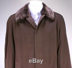ZILLI Recent Brown 100% Cashmere with Real Fur Collar Full Length Overcoat 42/L