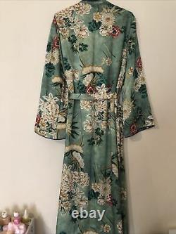 Zara Green Silk Oriental Floral Print Robe Kimono Bloggers Fav Uk L 14 16
