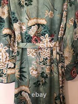 Zara Green Silk Oriental Floral Print Robe Kimono Bloggers Fav Uk L 14 16