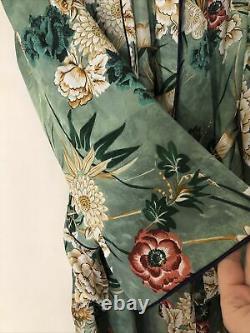 Zara Green Silk Oriental Floral Print Robe Kimono Bloggers Fav Uk L Fits 14 16