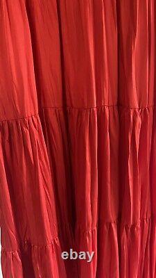 Zara red pleated Faux Satin Silk Crinkle Romantic maxi dress tie-neck Trinny L