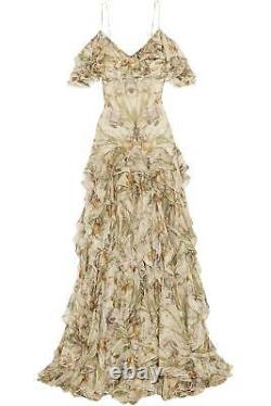 Alexander Mcqueen Cold Epaule Ruffled Floral Print Silk Gown It 44 Uk 12