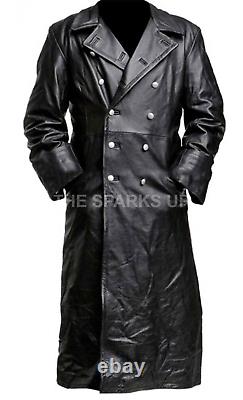 Allemand Classic Ww2 Officier Militaire Uniforme En Cuir Noir Trench Coat Big Sale