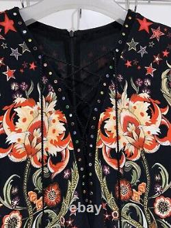 Authentique robe longue à manches longues avec motif floral de Roberto Cavalli