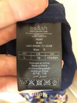 Ba & Sh Jessy Floral Bleu Lurex Maxi Dress Taille 3 / Large / Uk14 Seulement Worn Une Fois