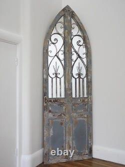 Beau miroir de jardin de style porte en fer forgé et bois rustique, grand 3377