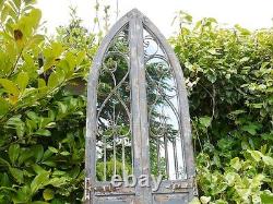 Beau miroir de jardin de style porte en fer forgé et bois rustique, grand 3377