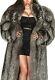 Belle Pleine Longueur Real Silver Fox Fur Coat Genuine Indigo Long Jacket Size L