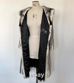 État Parfait Rare Real Natural Cross Mink Fur Coat Black Black White Full Longueur