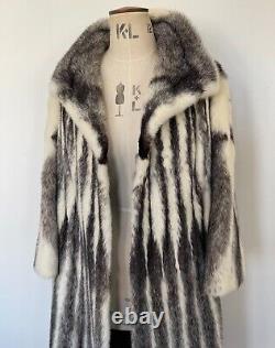 État Parfait Real Natural Cross Mink Fur Coat Black Black White Full Length Rare