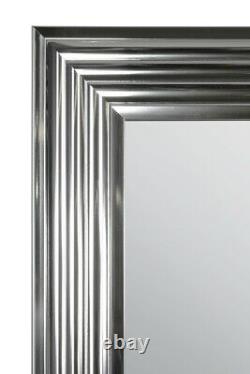 Extra Grand Argent / Chrome Miroir Mural Moderne Rétro Pleine Longueur 5ft6 X 2ft6
