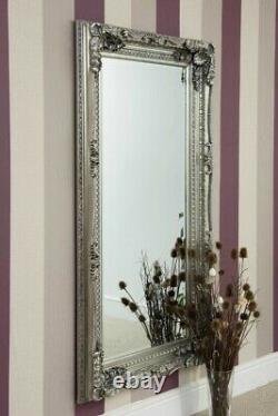 Extra Grand Miroir Mur En Argent Pleine Longueur Bois Vintage 5ft 9 X 2ft 11 175cm