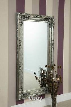 Extra Grand Miroir Mur En Argent Pleine Longueur Vintage Bois 5ft9 X 2ft11 175cm X