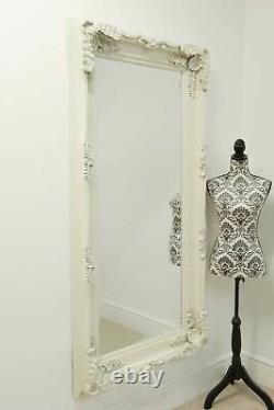 Extra Grand Miroir Mur Ivoire Pleine Longueur Vintage Bois 5ft9 X 2ft11 175cm X 89cm