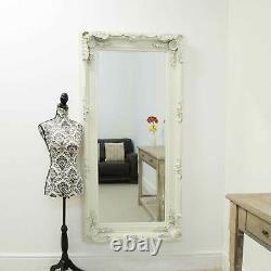 Extra Grand Miroir Mur Ivoire Pleine Longueur Vintage Bois 5ft9 X 2ft11 175cm X 89cm