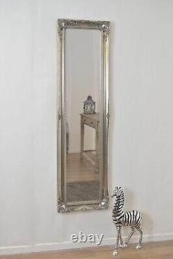 Extra Grand Miroir Pleine Longueur Mur En Argent Peint Bois Antique 5ft6 X 1ft6