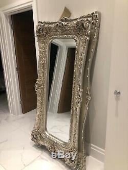 Extra Large Très Ornement Cadrage En Argent Antique Miroir Mur Ou Au Sol Hung