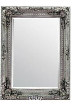 Extra Large Wall Mirror Silver Full Length Vintage Wood 4ft X 3ft 120cm X 90cm