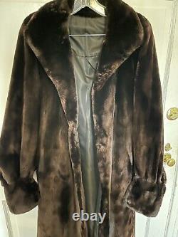 Fab Full Length Sheared Beaver Fur Coat Sz L Orig 3000 $ Jambe De Manchette D'agneau