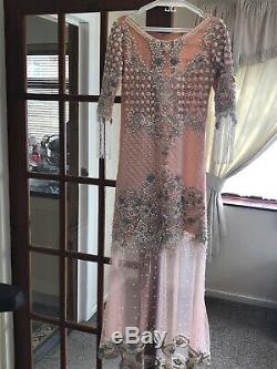 Golu Designer Asian Maxi Dress Peach Royaume-uni Taille 16 Rtp £ 550