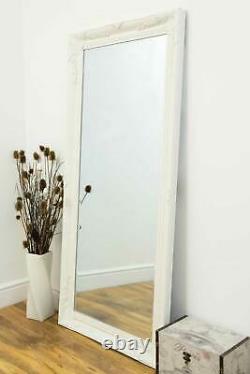 Grand Antique Plein Longueur Miroir Blanc Orné 5ft7 X 2ft7 170cm X 79cm