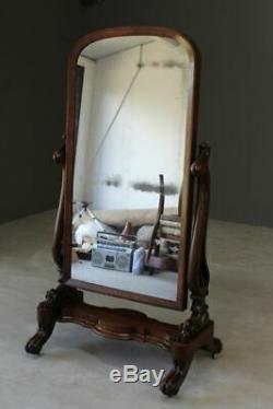 Grand Antique Victorienne Acajou Cheval Dressing Cadrage En Chambre Miroir