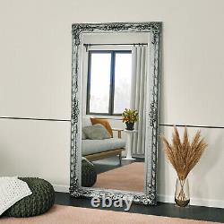 Grand Miroir Argent Orné Antique Style Wall Mounted Leaning Full Length 190cm