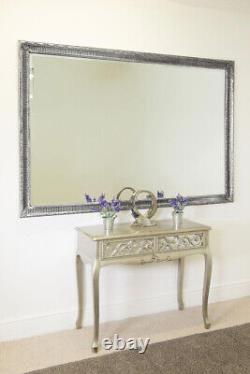 Grand Miroir Argenté Orné Mur Leaner 6ft7 x 4ft7 201cm x 140cm