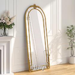Grand Miroir Arqué Doré de Pleine Longueur 180x80cm Monté au Mur, Miroir Inclinable au Sol