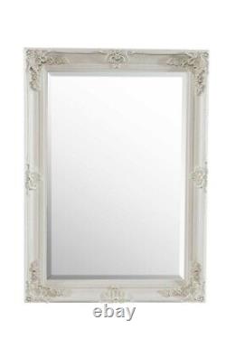 Grand Miroir Blanc Cassé Ornementé Pleine Longueur Murale 3 pieds 7 pouces x 2 pieds 7 pouces (110 cm x 79 cm)