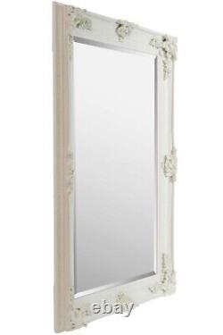 Grand Miroir Blanc Cassé Ornementé Pleine Longueur Murale 3 pieds 7 pouces x 2 pieds 7 pouces (110 cm x 79 cm)