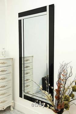 Grand Miroir De Mur Biseauté De Pleine Longueur Noir Et Argent 5ft9 X 2ft9 174cm X 85cm
