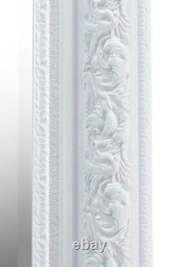 Grand Miroir Long Orné Blanc Pleine Longueur 5ft10x2ft10 177cmx86cm
