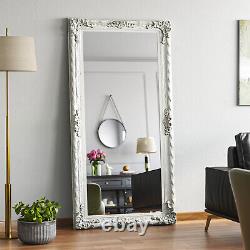 Grand Miroir Longueur Pleine Antique Mur D'ornate Leaner Miroir Sculpté Framed White